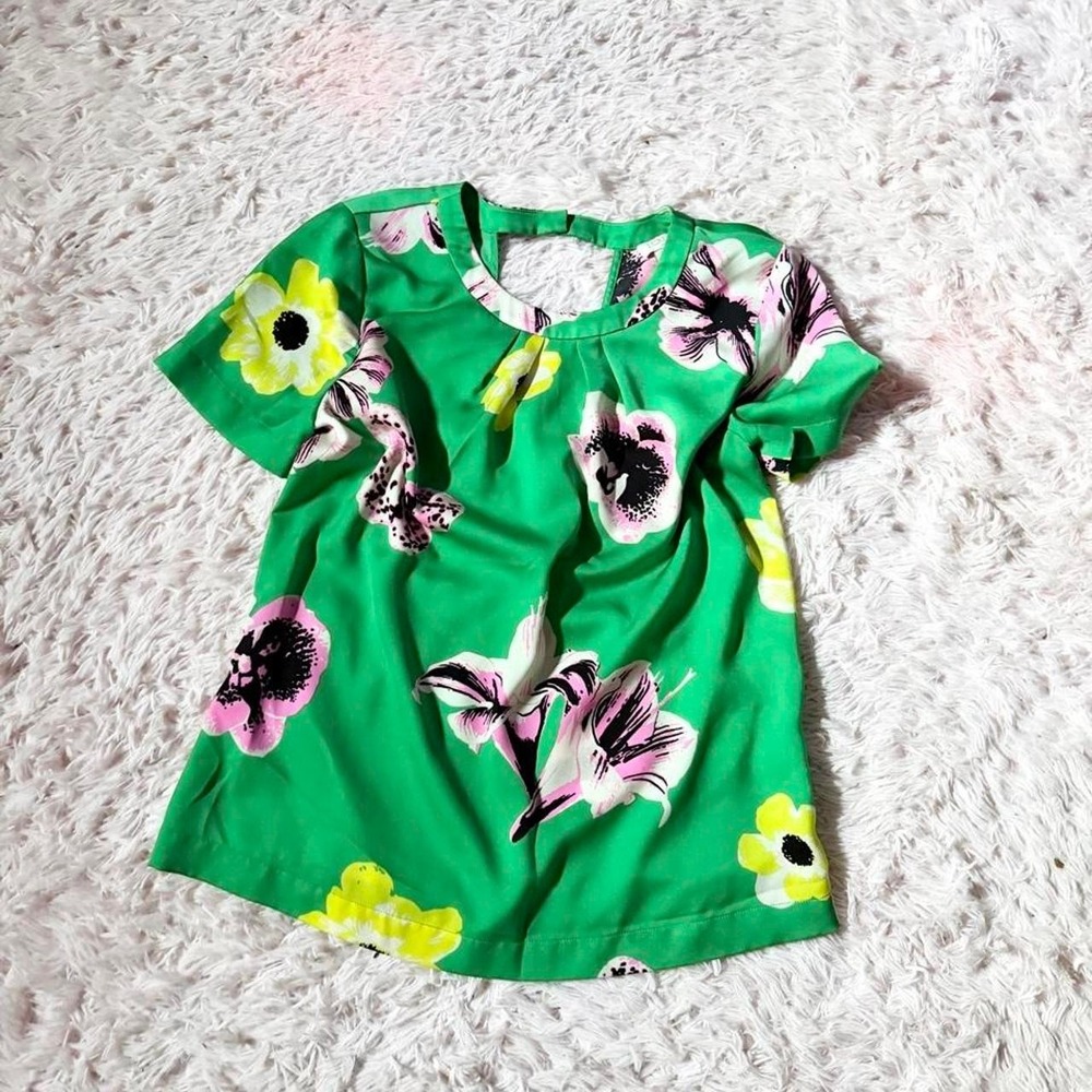 Vibrant Colorful Vivid Floral Tropical Flowy Swoop Back Top Womens XXS Office